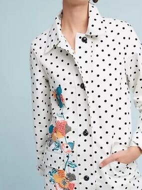 White Polka Dot Embroidered Jacket